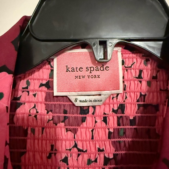 Kate Spade Bubble Dot Smocked Pink and Burgundy Floral Dress Size 8 - Picture 2 of 7